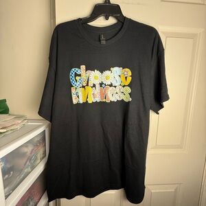 Adult XL Black Graphic T shirt choose kindness floral design NEW glitter top